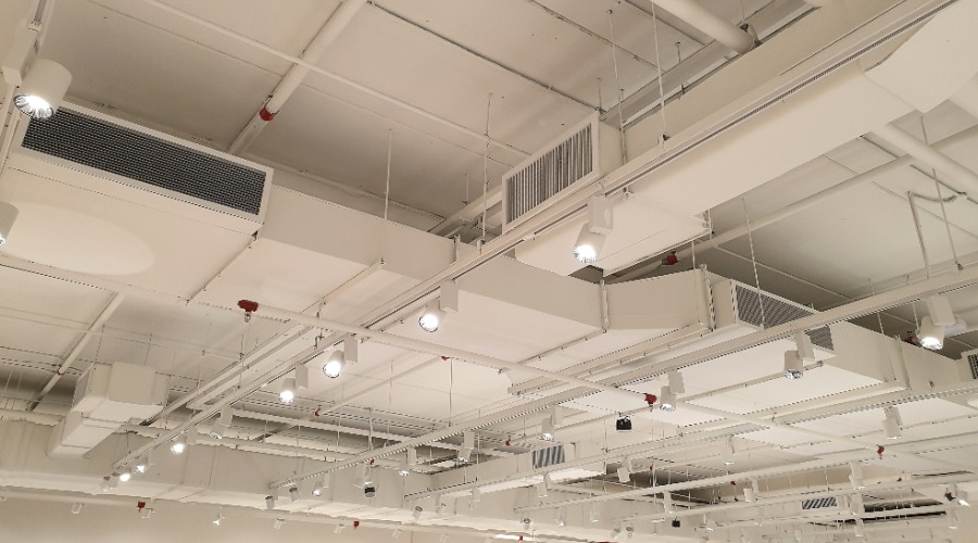 ductwork in a new business construction